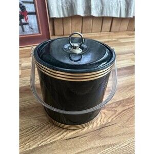 Vintage 1970's Ice Bucket Lucite Handle Black Plastic Retro Barware USA